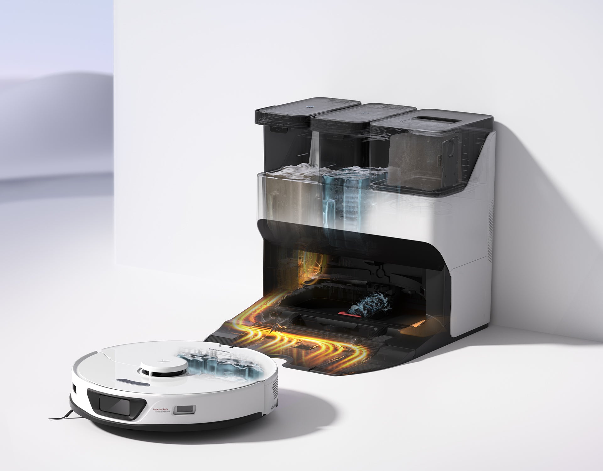 Roborocks Roboterstaubsauger bieten eine intelligente Dockingstation mit automatischem Staubentleeren, Moppwaschen & -trocknen und Wasserbehälterauffüllen. Roborocks Roboterstaubsauger bieten eine intelligente Dockingstation mit automatischem Staubentleeren, Moppwaschen & -trocknen und Wasserbehälterauffüllen.