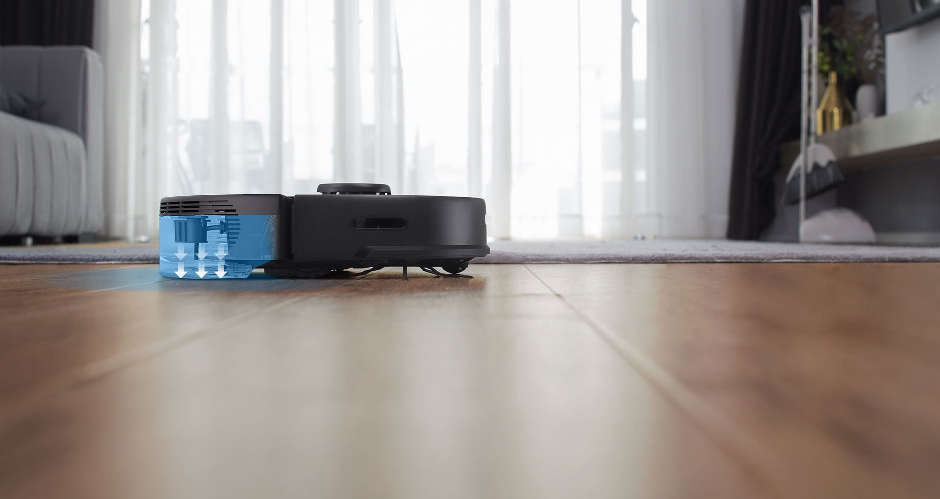 Der Roborock S5 Max reinigt den letzten Bereich genauso frisch wie den ersten. Der Roborock S5 Max reinigt den letzten Bereich genauso frisch wie den ersten.