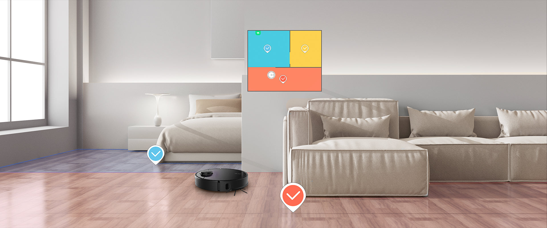 Der Roborock S4 erkennt automatisch die Räume, in die er fahren soll